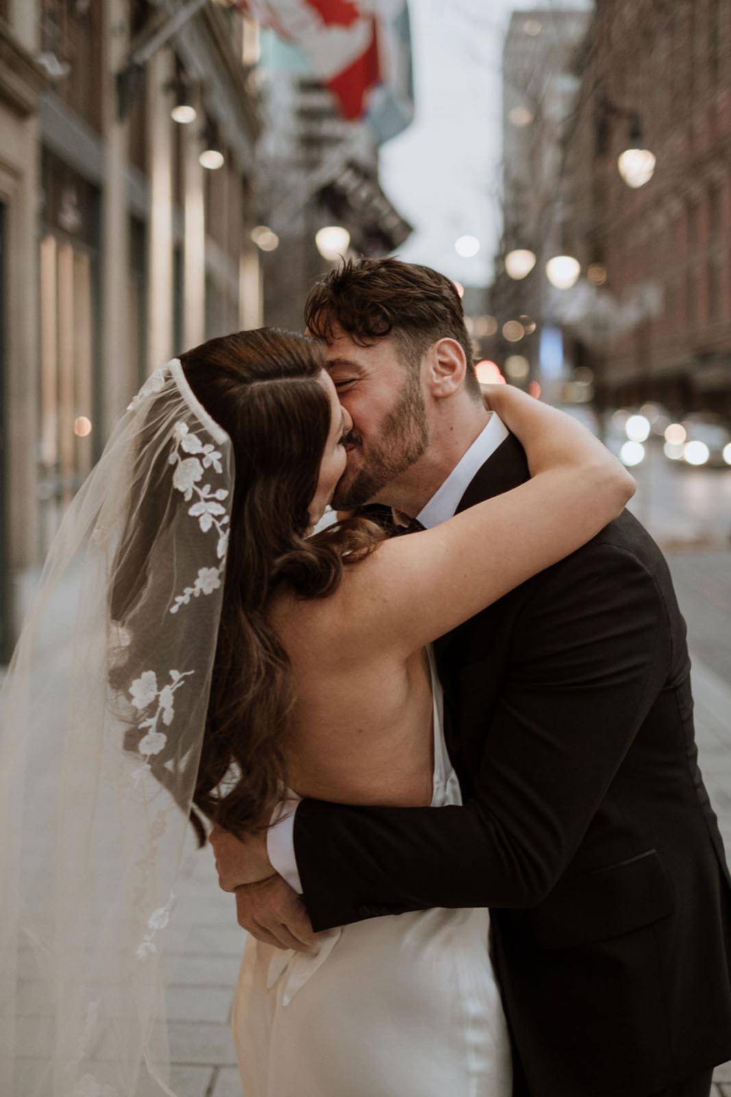 Bride and groom sharing a kiss