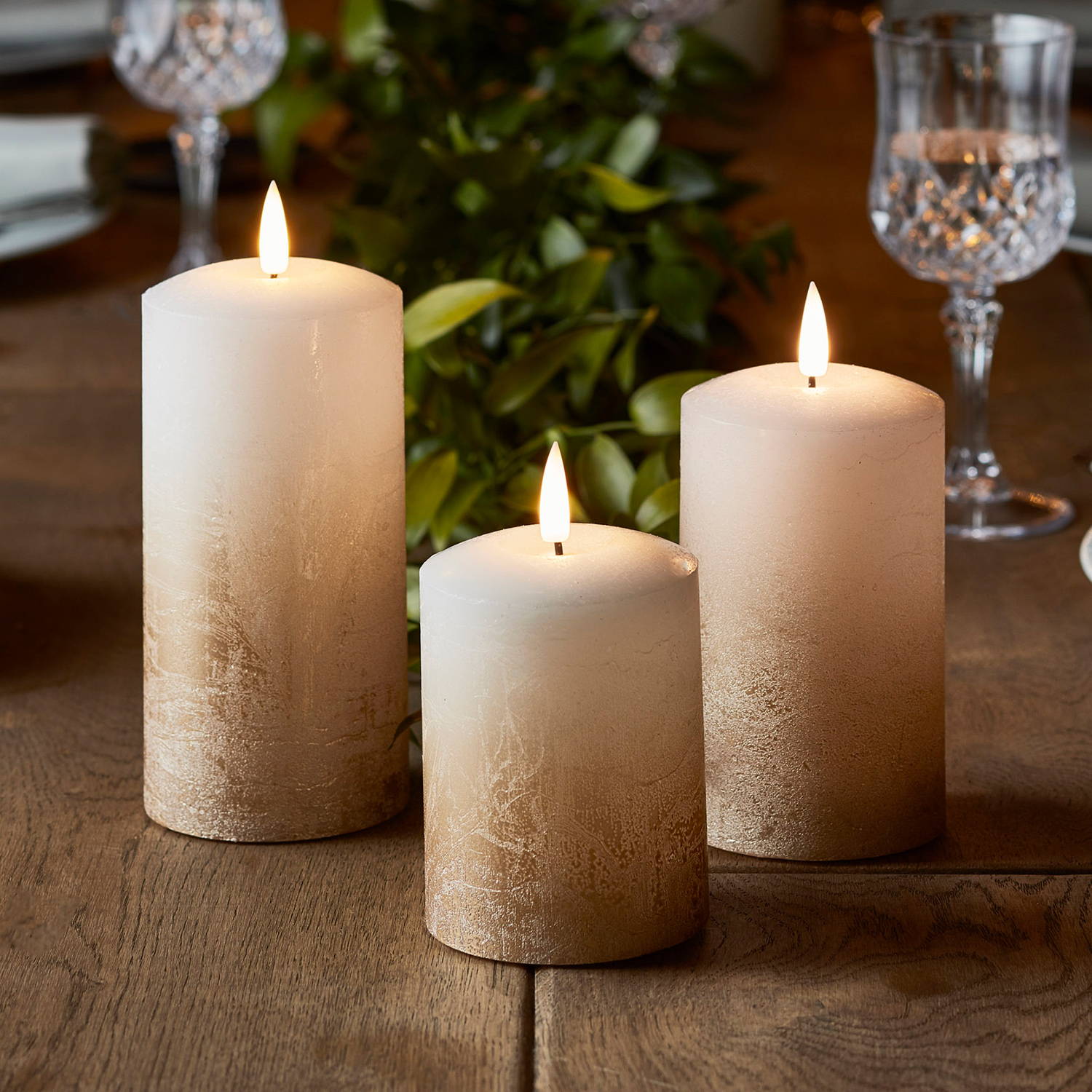 truglow bronze ombre led pillar candle trio