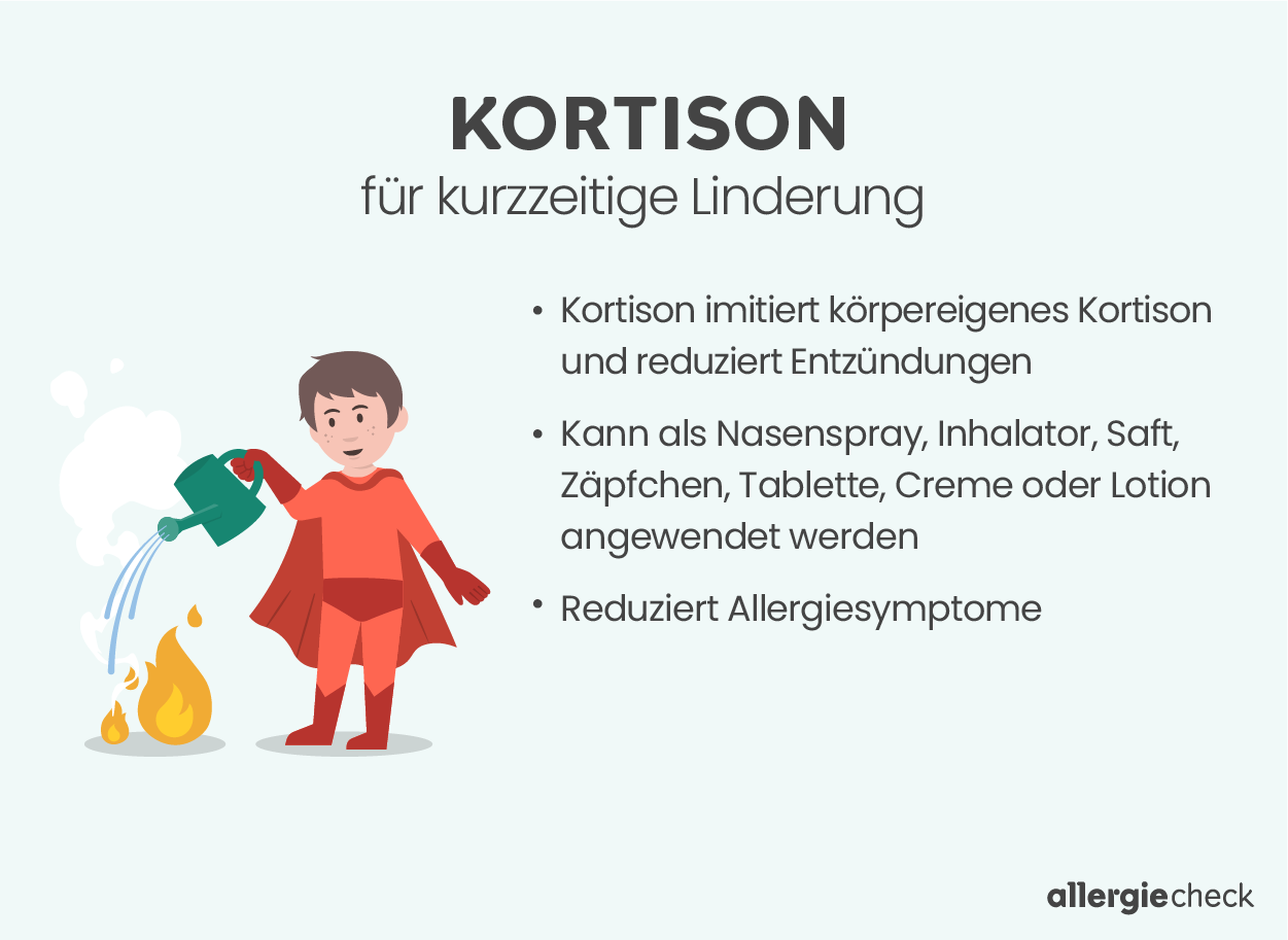 Infografik über Antihistaminika als gängige Medikamente für Kinder mit Allergie, die die Symptome kurzzeitig lindern können. Die Details der Infografik sind unten aufgeführt.