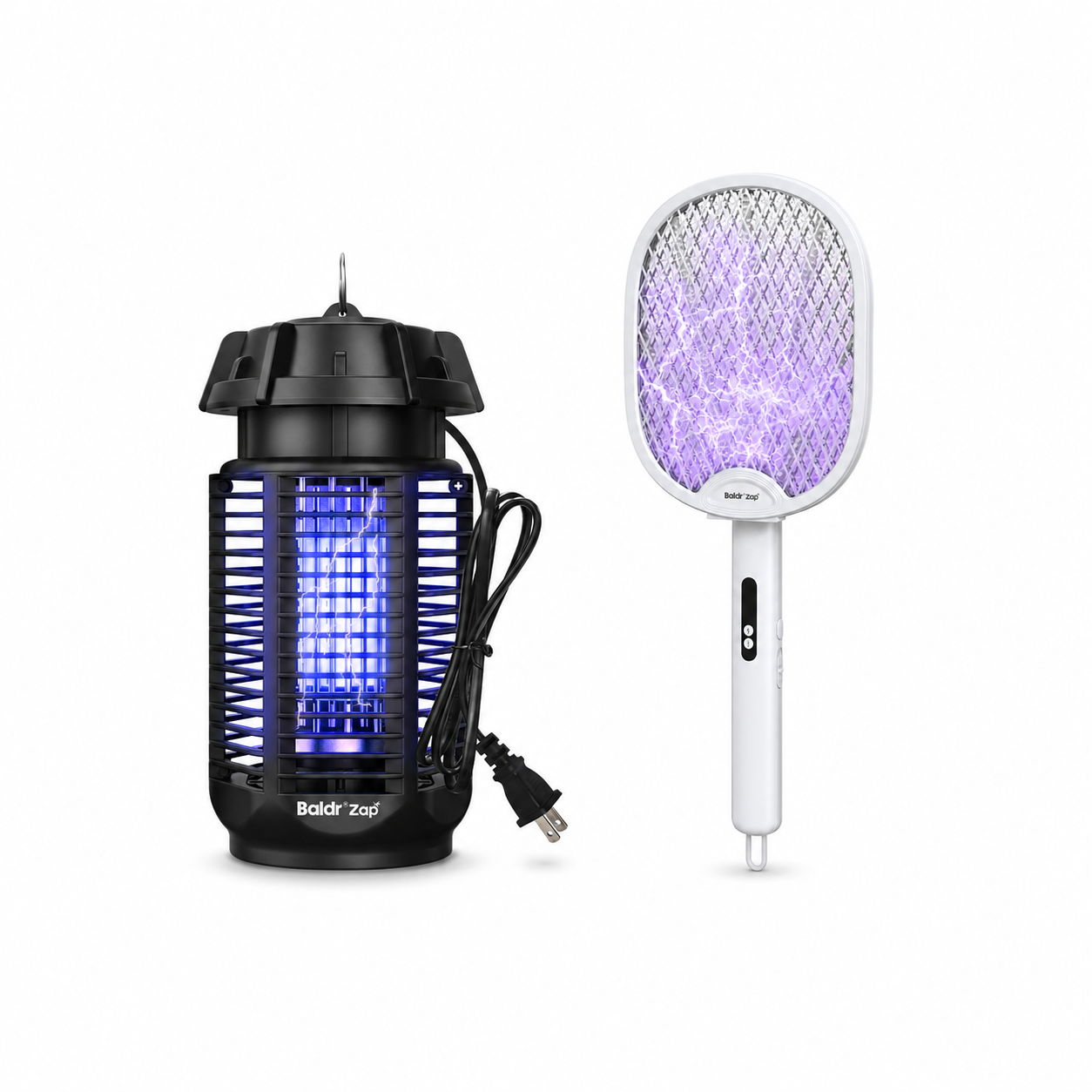 Electric bug zapper and handheld mosquito racket.