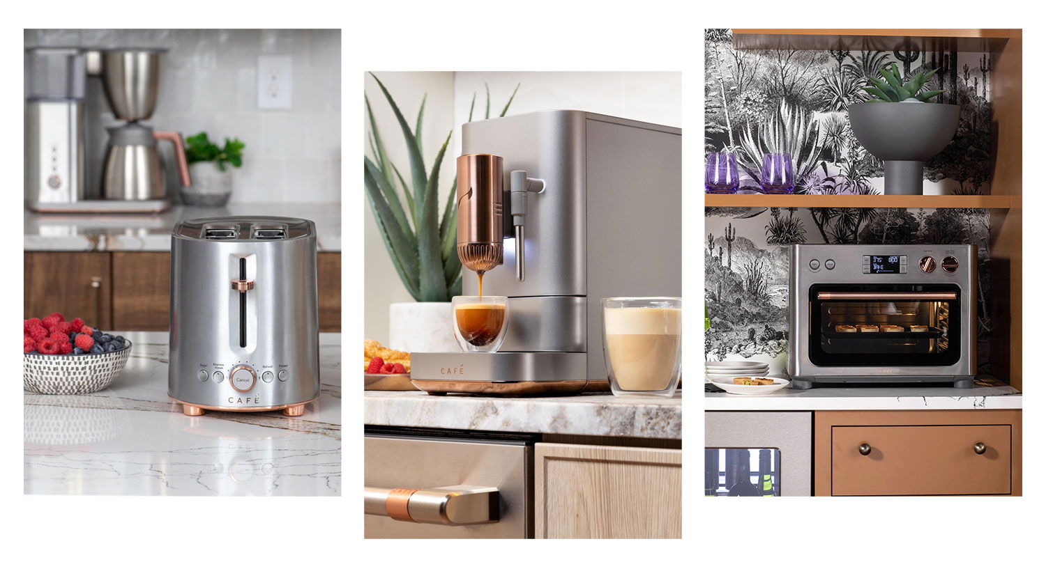 Stainless Steel Small Appliances including coffee maker, toaster, espresso machine, and countertop oven