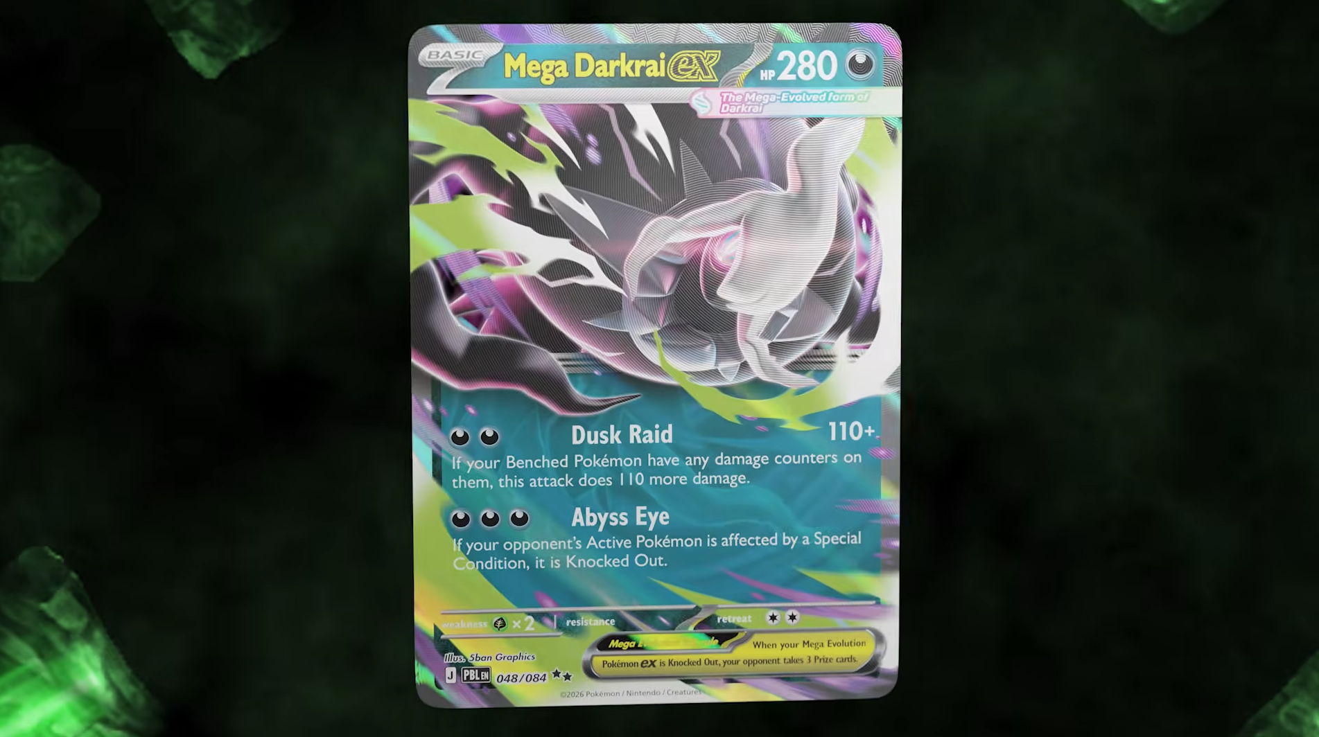 Pokémon Pitch Black Deck-Building Guide - mega darkai ex - Pokémon trading card featuring a mythical creature with attacks and abilities.