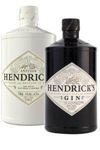 Two bottles of Hendrick's gin, one black and one white.