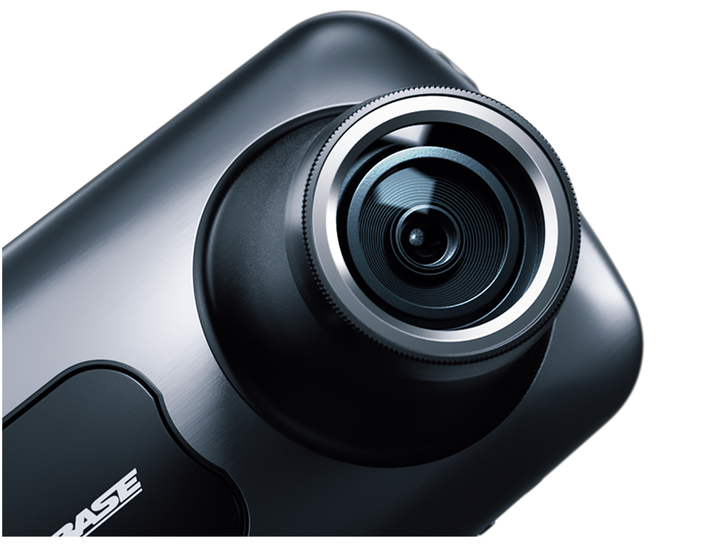 An extreme close-up of a metallic grey Nextbase dash cam