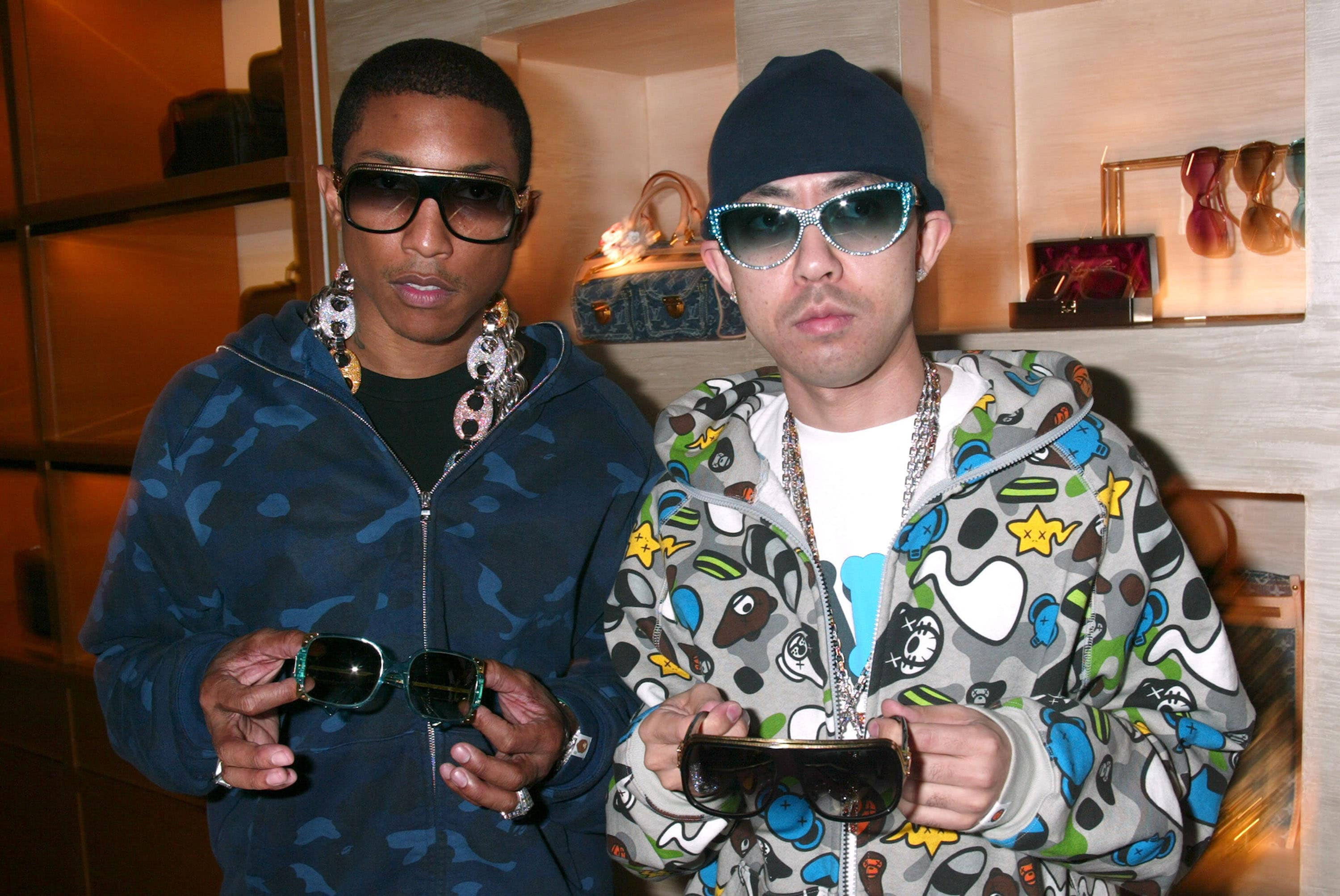 Pharrell Williams (right) and Nigo at the launch of an exclusive range of  Billionaire Boys Club clothing and Ice Cream footwear with RbK at the  Sanderson Hotel, London Stock Photo - Alamy