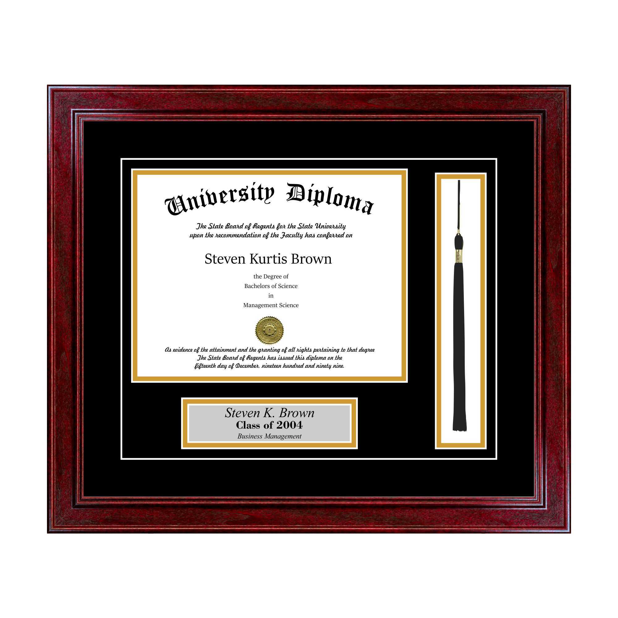 DIPLOMA FRAME WITH TASSEL BLACKBLUE 8 WIDE x 6 HIGH SIZE CUSTOMIZABLE 