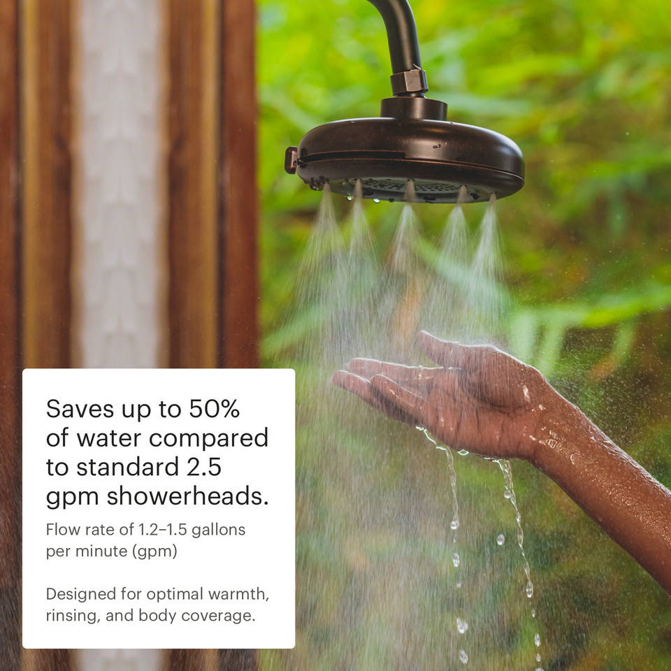 The Brondell Nebia Corre Fixed Showerhead brings luxury to water savings, saving up to 50% of water compared to standard 2.5 gpm showerheads.
