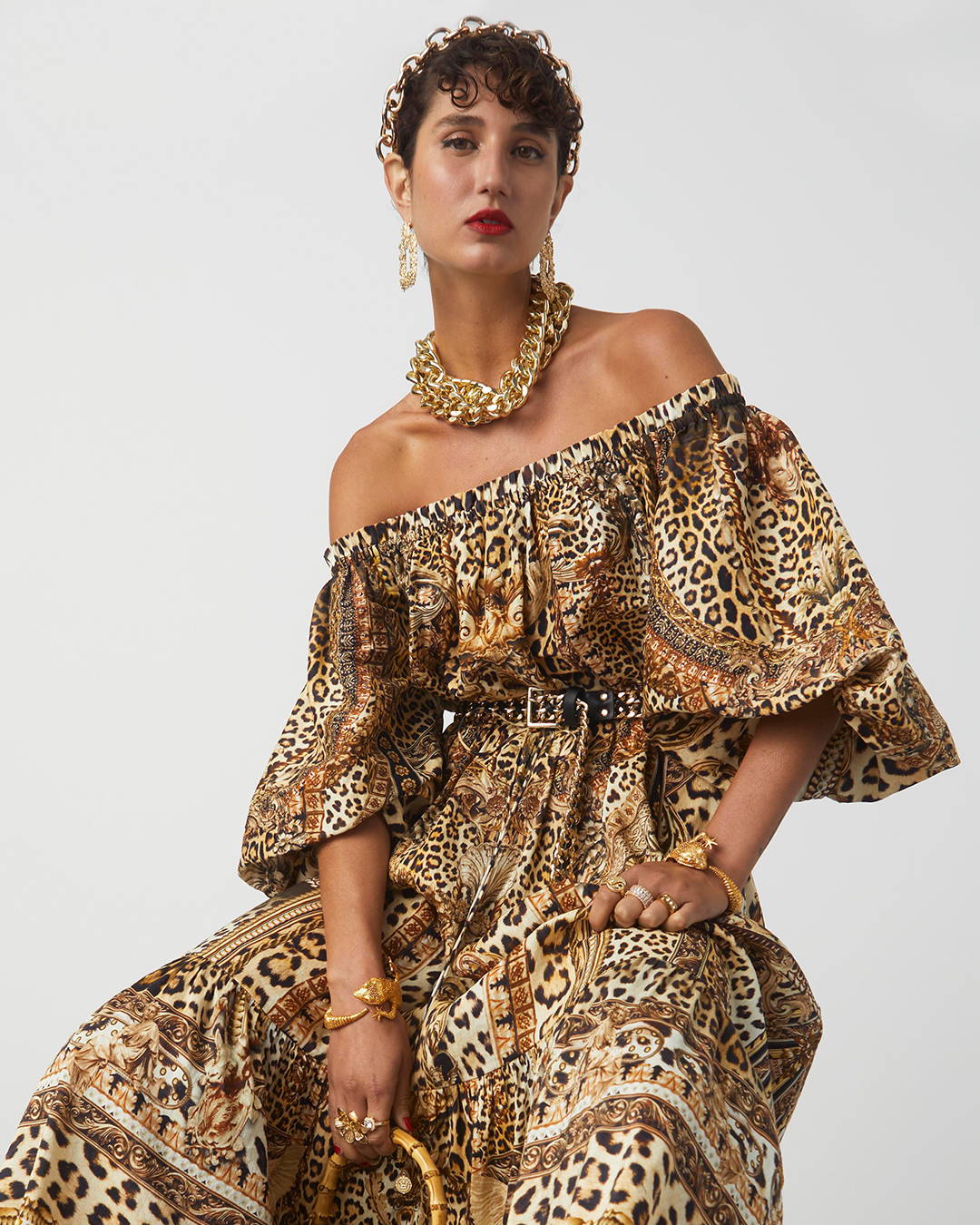 CAMILLA leopard printed silk linen dress