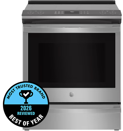 Stainless steel oven with award badge for best brand of the year.