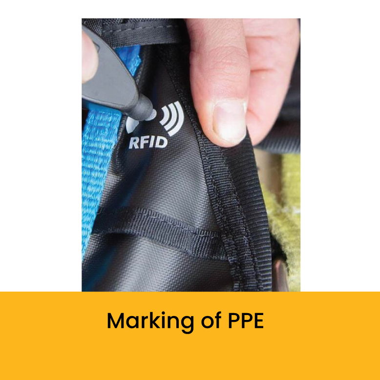 Hand marking RFID on personal protective equipment (PPE).