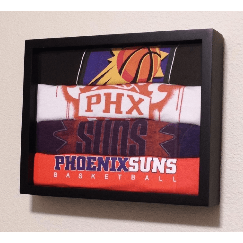 Unique tee shirt display with four NBA Phoenix Suns  tee shirts in  one Shart Original T-Shirt Frame