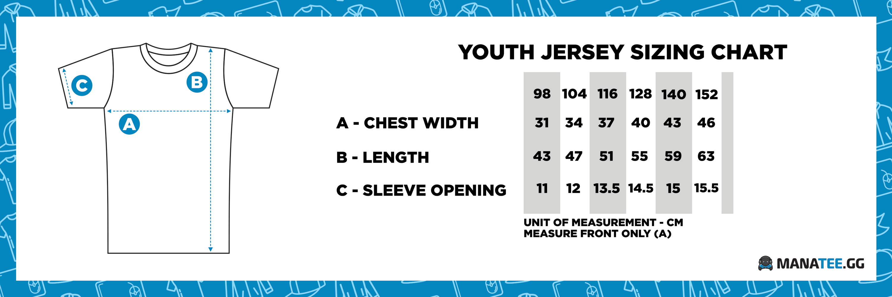 Manatee.GG Esports Jersey Gaming Size Chart - Youth