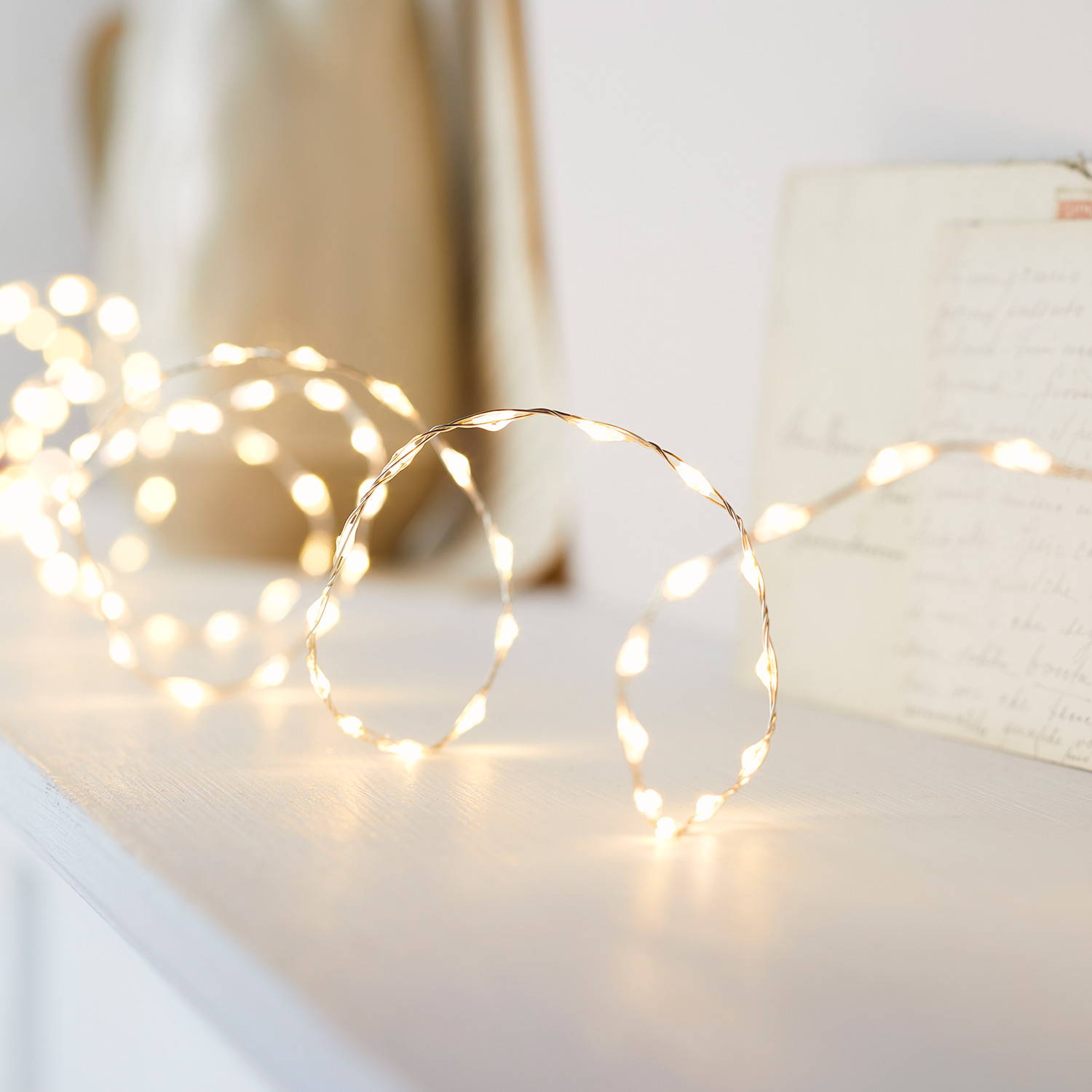 Bead micro lights illuminated on shelf
