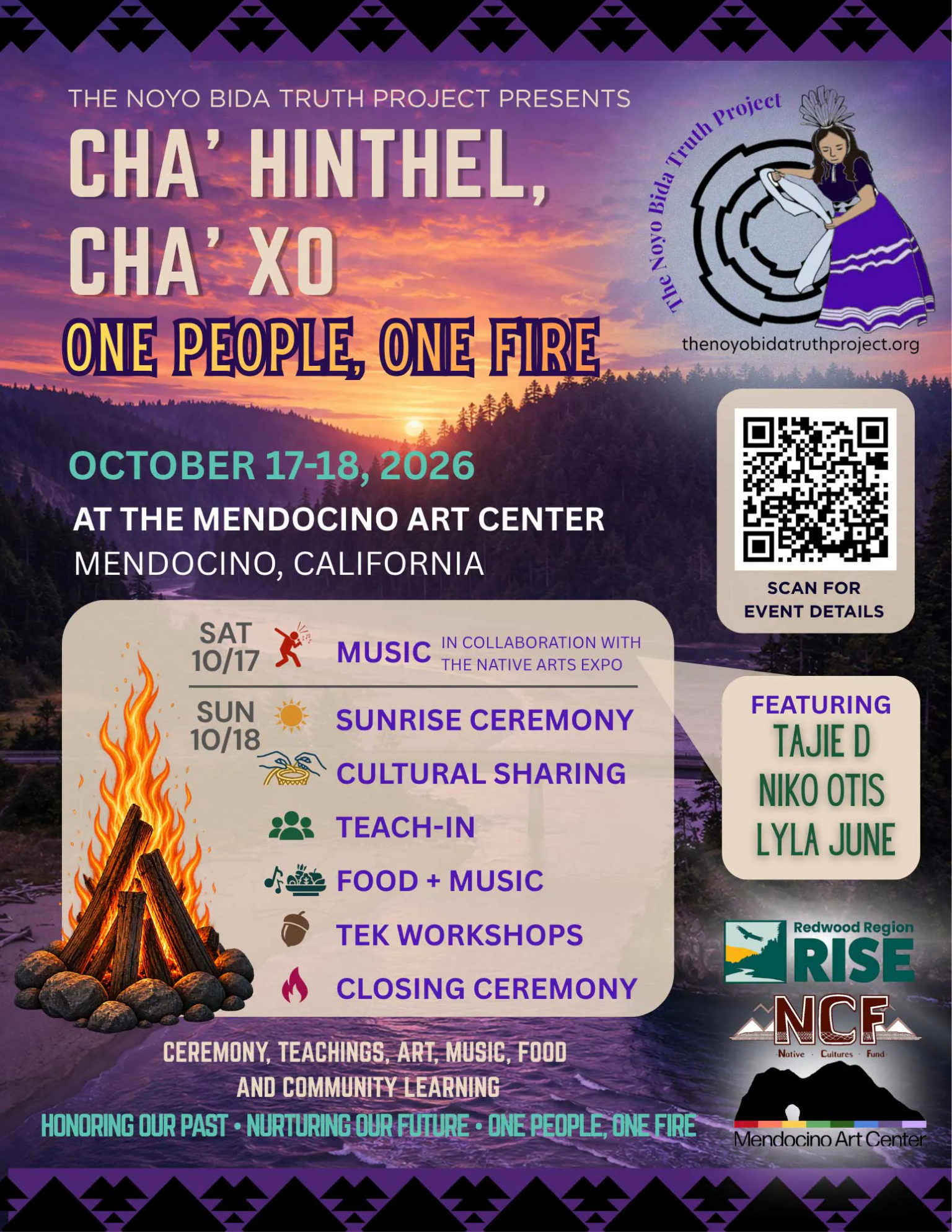 Event poster for Cha' Hintel, Cha' XO in Mendocino, California.
