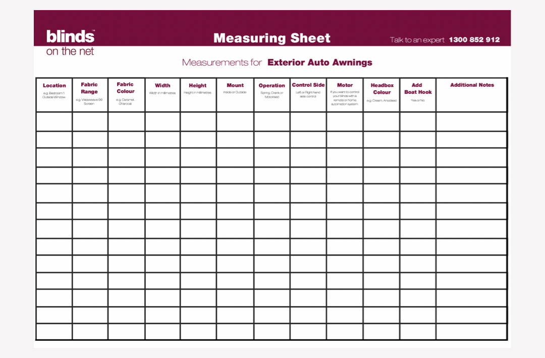 Download measuring sheets