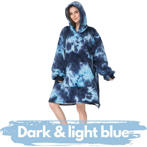 blue tie-dye oversized hooded blanket
