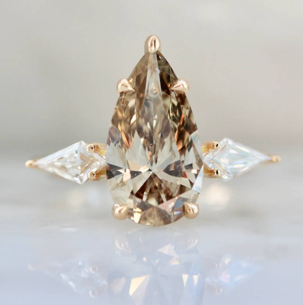 pear shaped champagne diamond ring