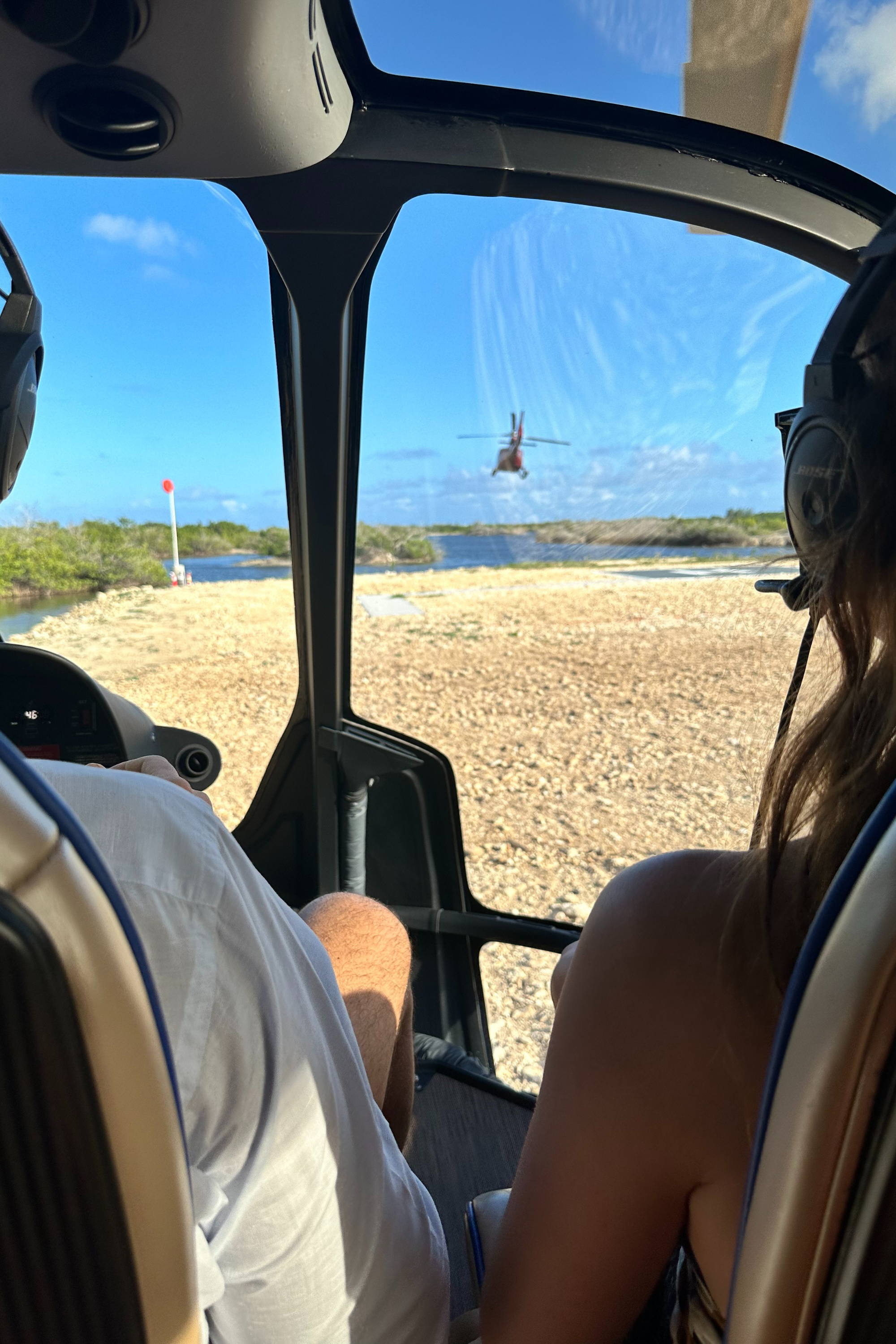 Helicopter ride from Antigua to Barbuda islands in the Caribbean 
