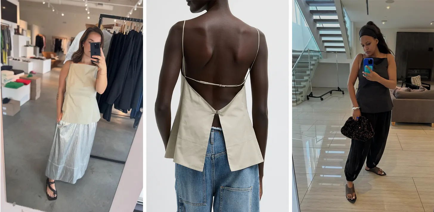 Three images of women wearing various stylish outfits.