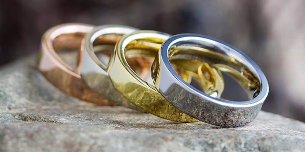Gold Wedding Bands in Rose, Yellow and White