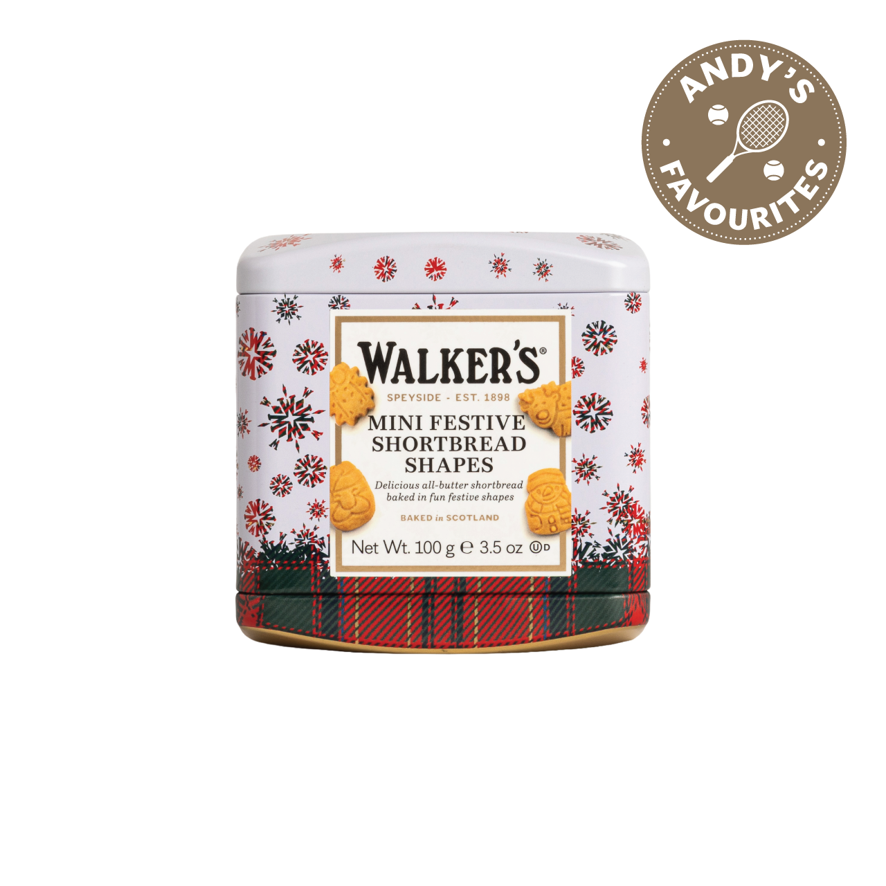 Walker's Mini Festive Shortbread Shapes tin with festive design.