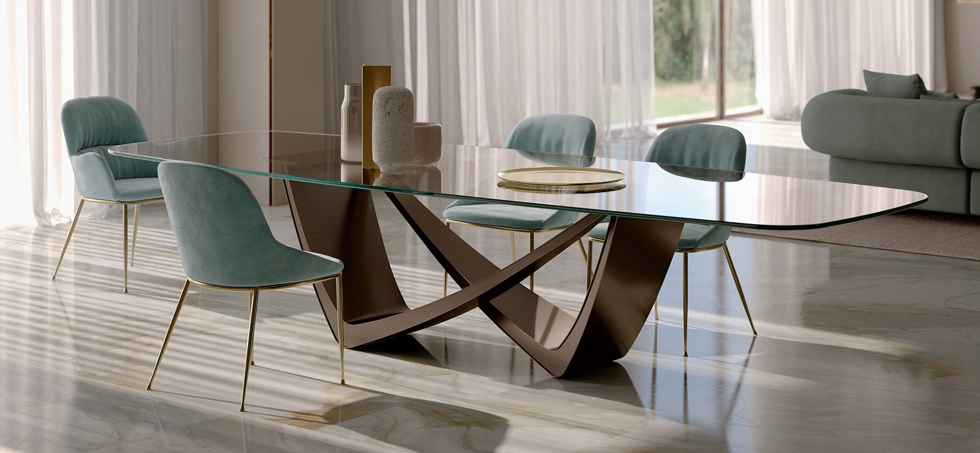 Bontempi dining table with see through table top.