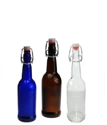 Blue amber clear flip top bottles