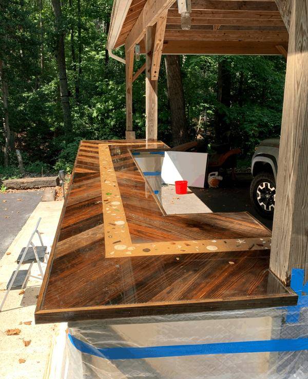 14 foot outdoor bar top coated with UltraClear epoxy