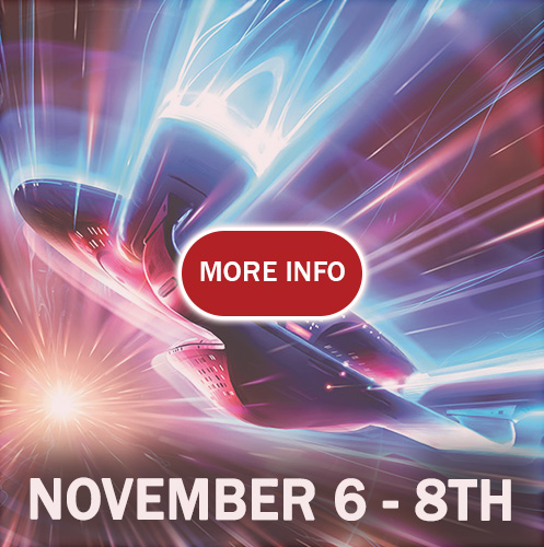 Promotional graphic featuring dates November 6-8 with vibrant effects.