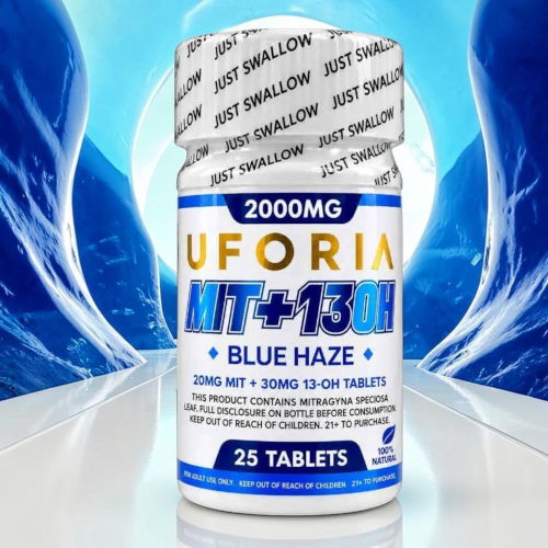 Bottle of Uforia supplement, labeled 