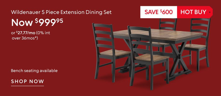 Save $600 on the Wildenauer five-piece dining set, now $999.95.