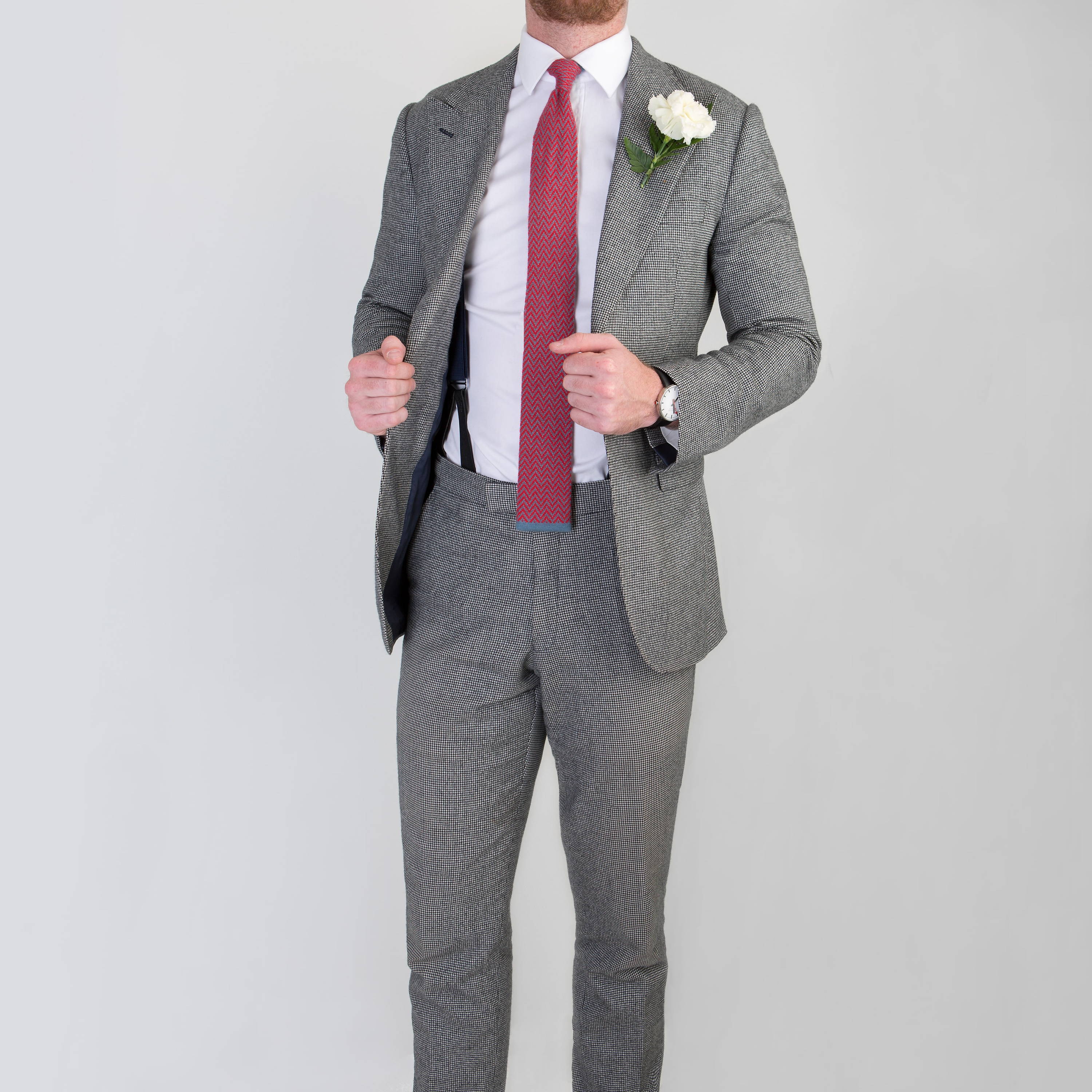 Single breasted wedding suit worn by Mullen and Mullen bespoke tailoring