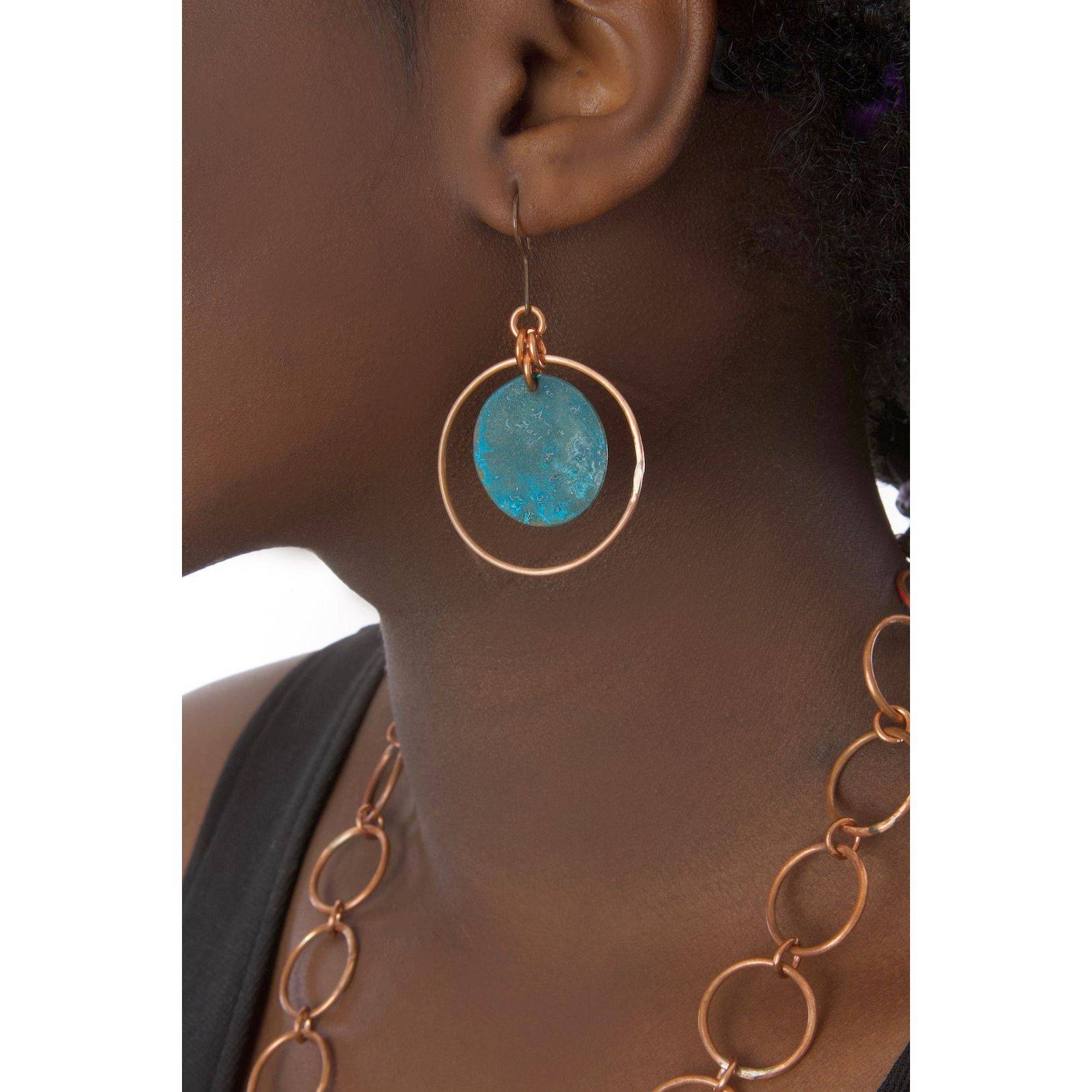 Copper and Viridian Disc Earrings  (African Jewelry)