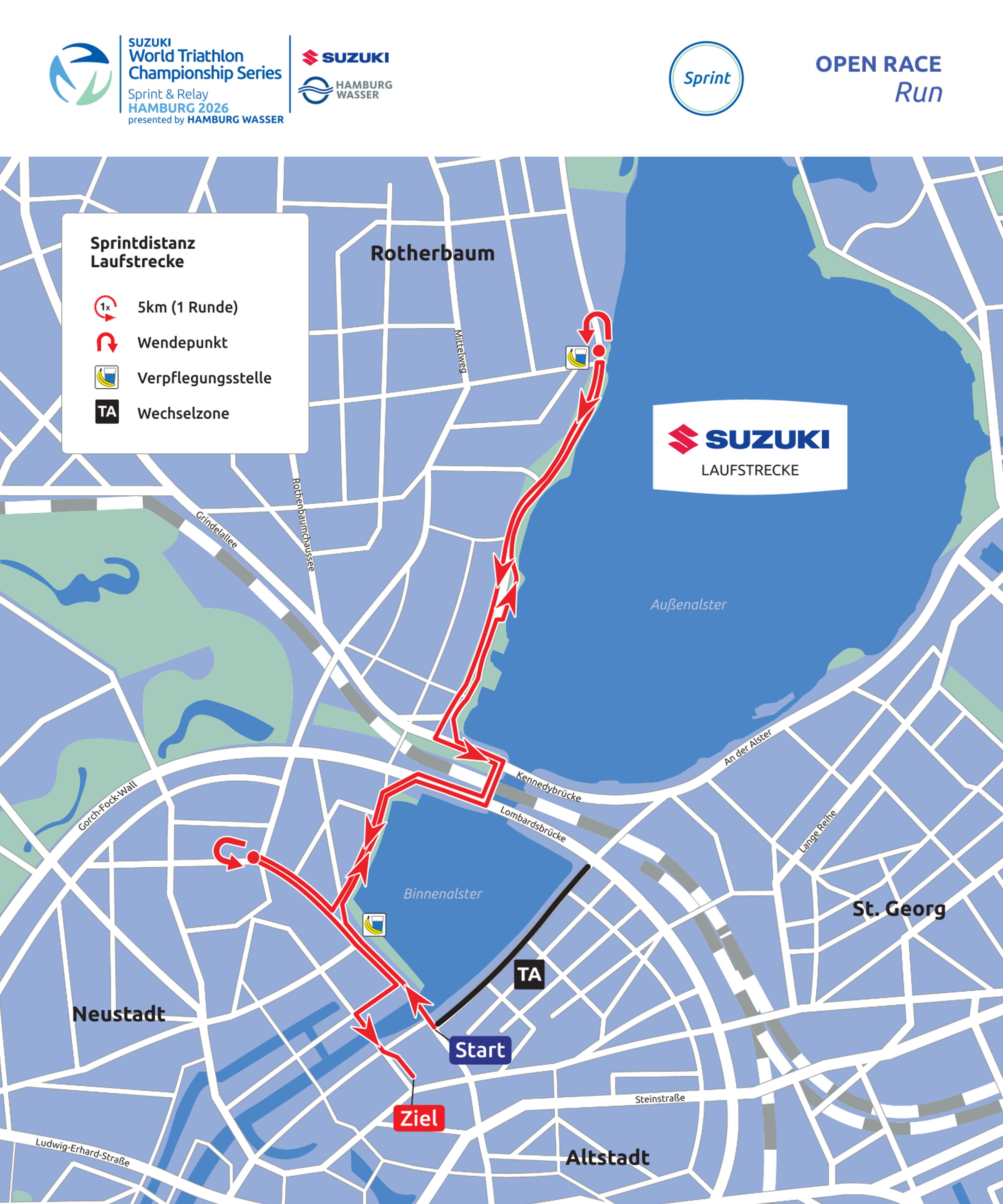 Laufstrecke Sprintdistanz World Triathlon Championships Series Hamburg 2026.