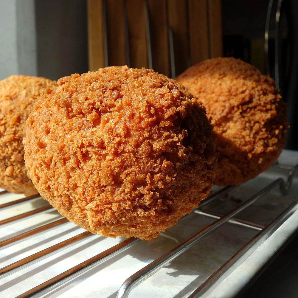 Chorizo scotch eggs with garlic aioli