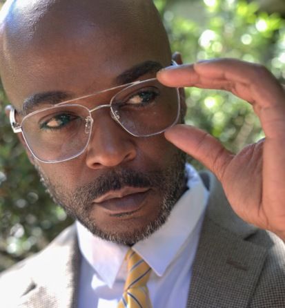 man with low nose bridge wearing Drive Silver squared aviator glasses