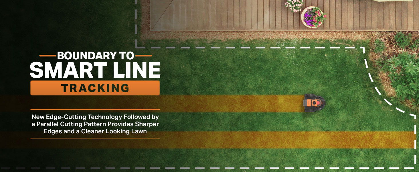 Image promoting Smart Line Tracking technology for lawn care.