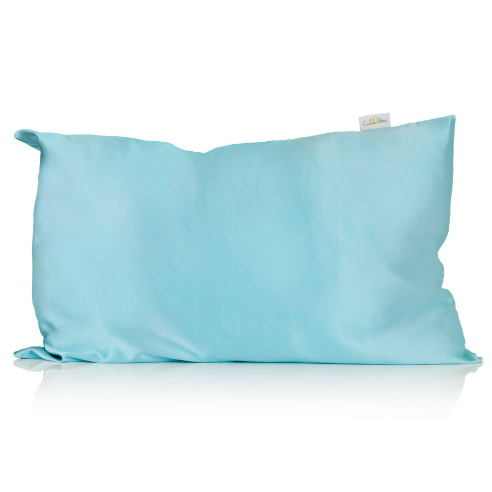 an aqua silk pillowcase