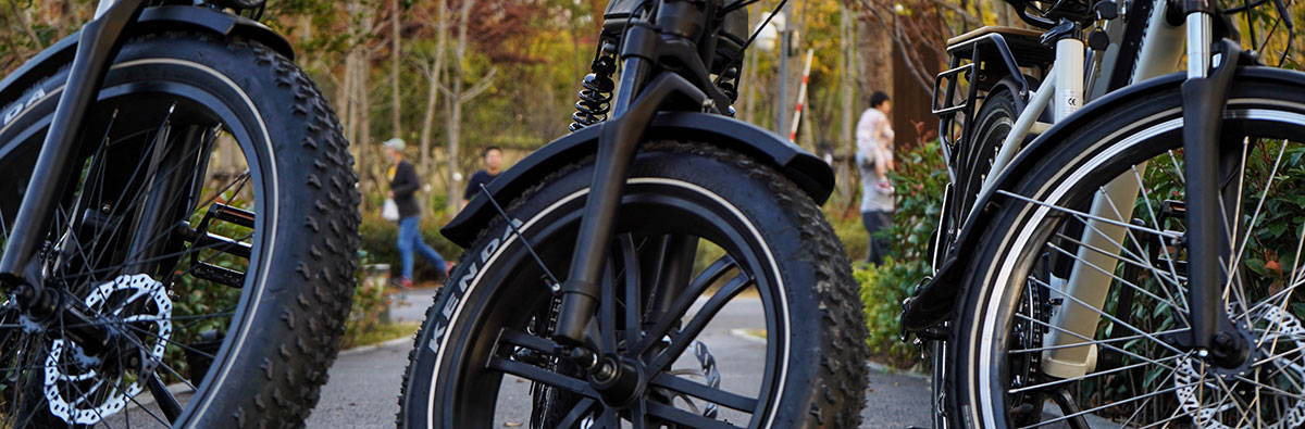 E-bikes lined up together outside