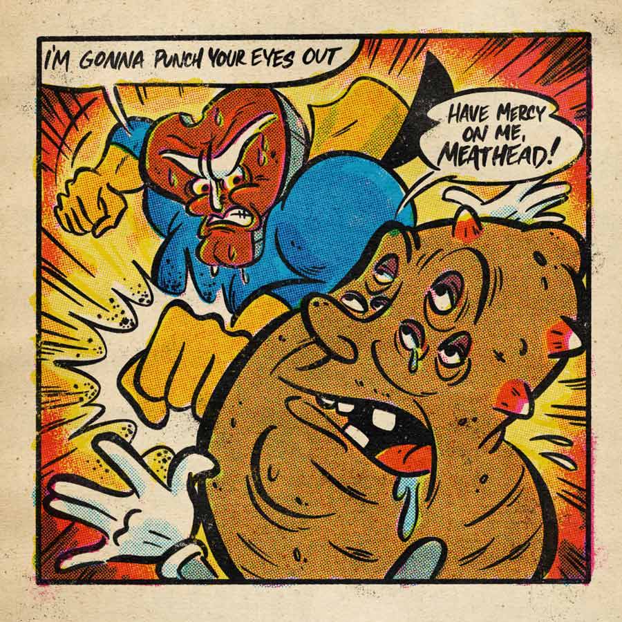 Comic panel with four-color process halftone and textures