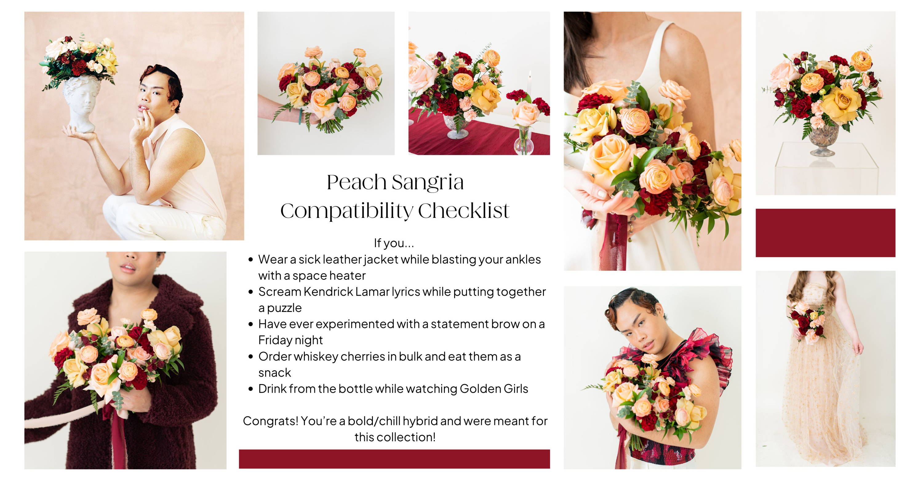 peach and burgundy wedding flower kit