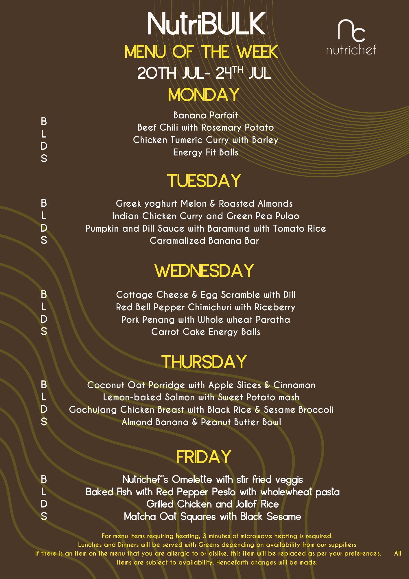NutriBulk weekly weight gain menu of the week - high calorie muscle building breakfast, lunch and dinner meals