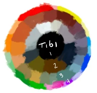 Color wheel with various shades and labeled sections.