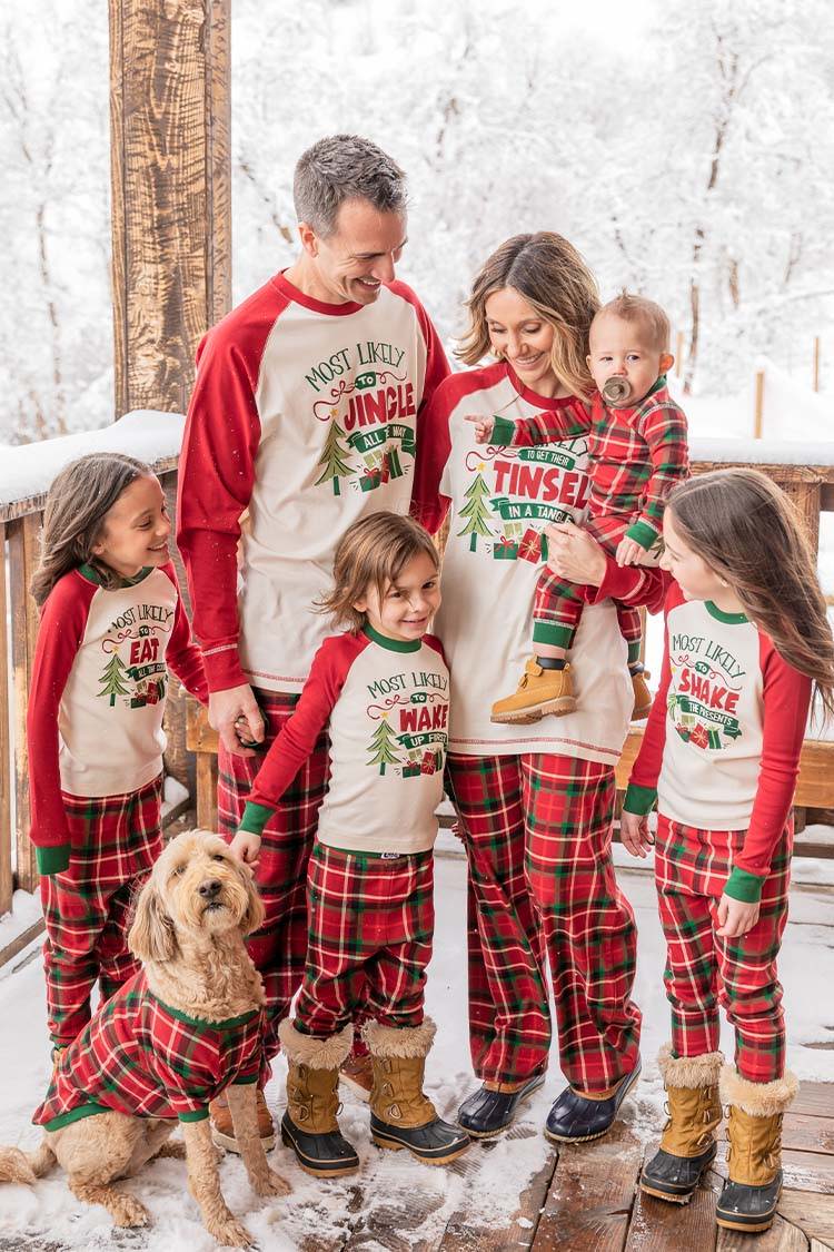 High Quality Green Plaid Matching Family Pajamas Set