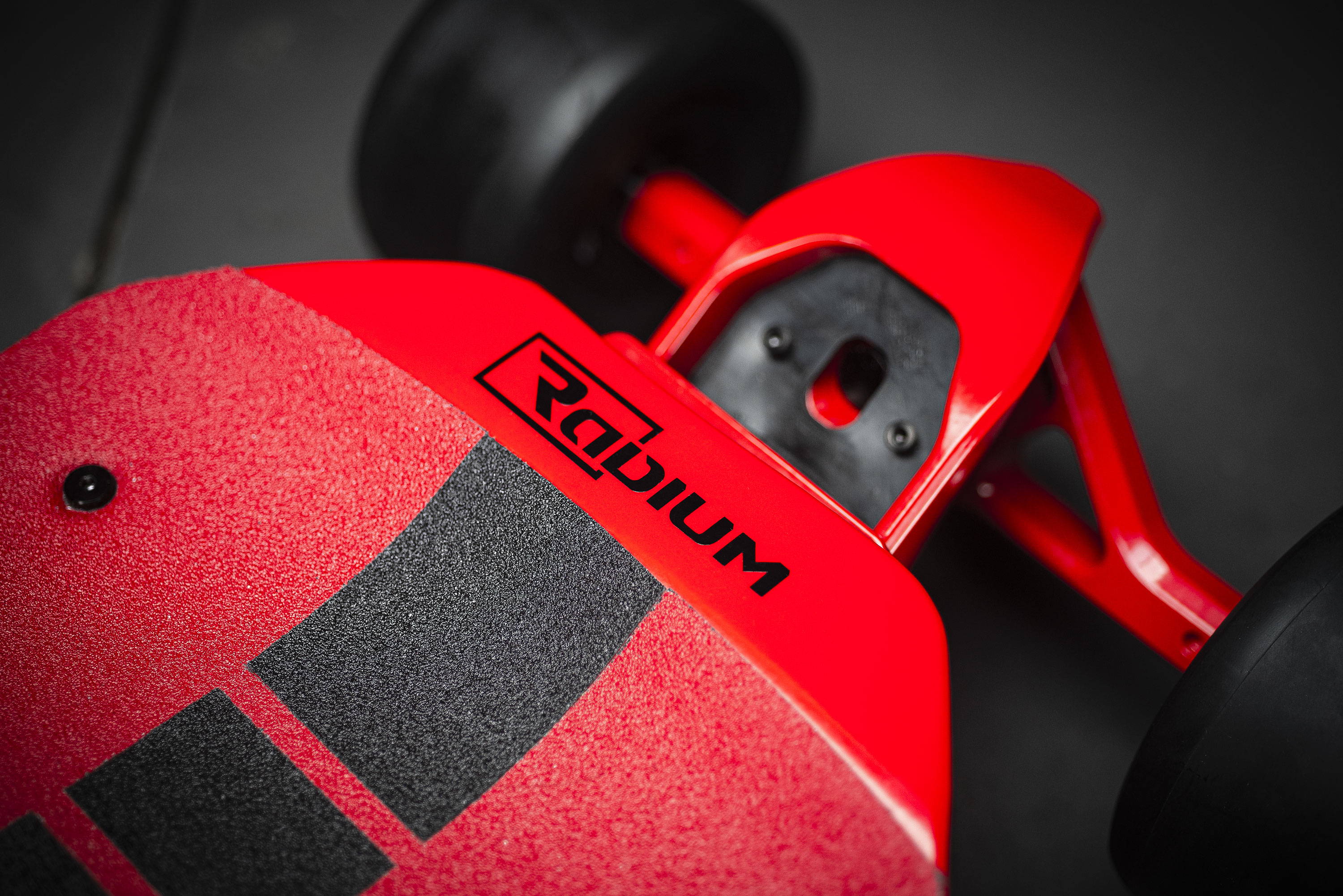 Close up top view of truck of Radium Performance Mach One XP3 Electric Skateboard