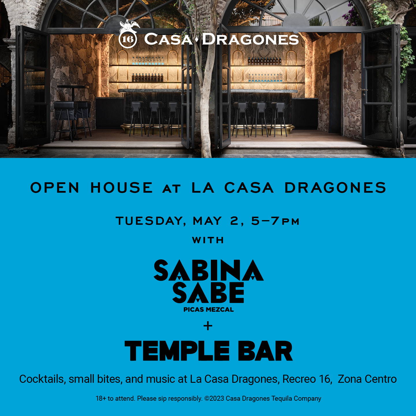 sabina sabe, temple bar, open house at la casa dragones with international mixologists, invitation