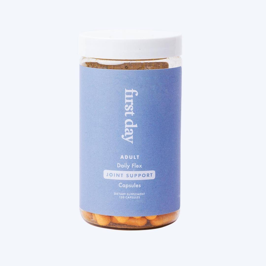 Product shot of Adult Daily Flex Joint Support Capsules in a Bottle