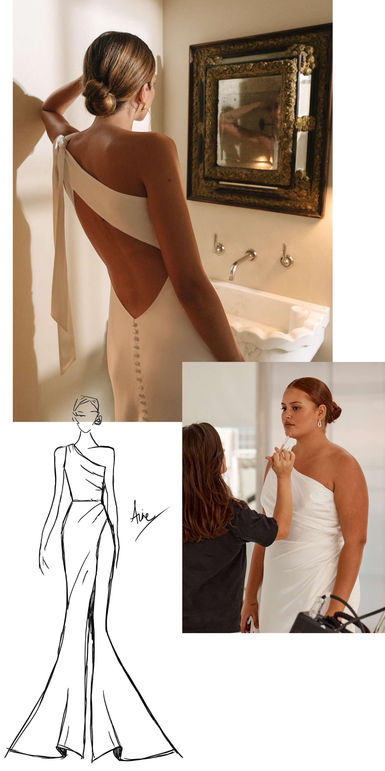 Collage of the Aire gown including sketch