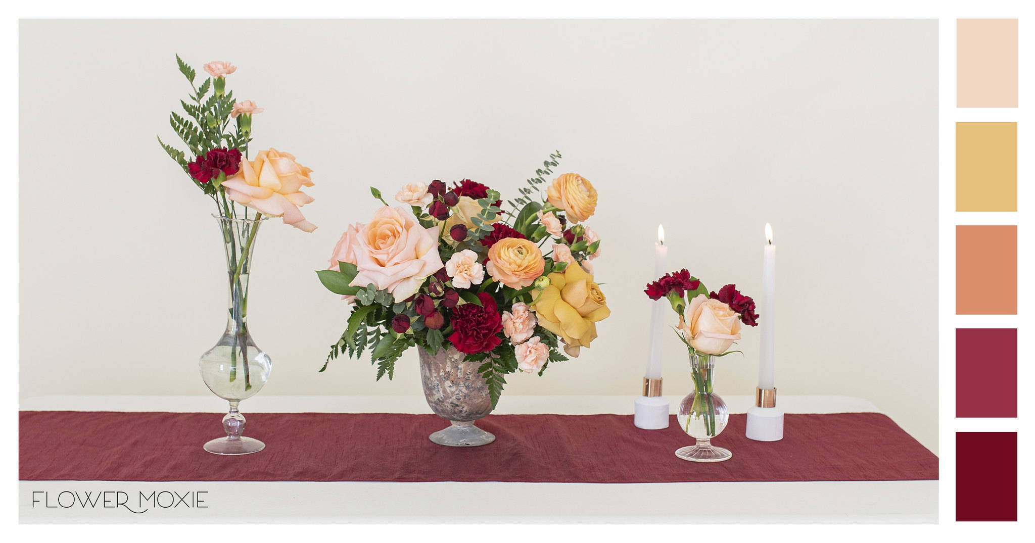 peach and burgundy wedding flower kit