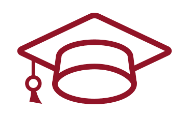 Graduation cap icon in maroon and white colors.